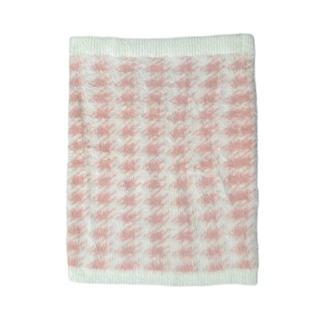 Fashion Nova Pink/White Houndstooth Fuzzy Pencil Skirt. Size X-Large.